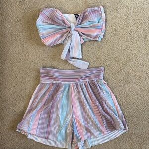 Windsor Pastel Striped Shorts & Bow Tie-Top Set